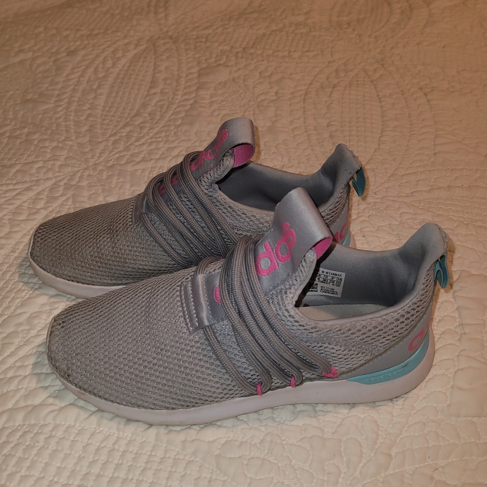 Adidas Gray and Pink Sneakers with Elastic Lacing